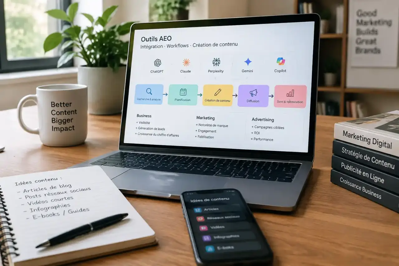 outils aeo intégration workflows création contenu