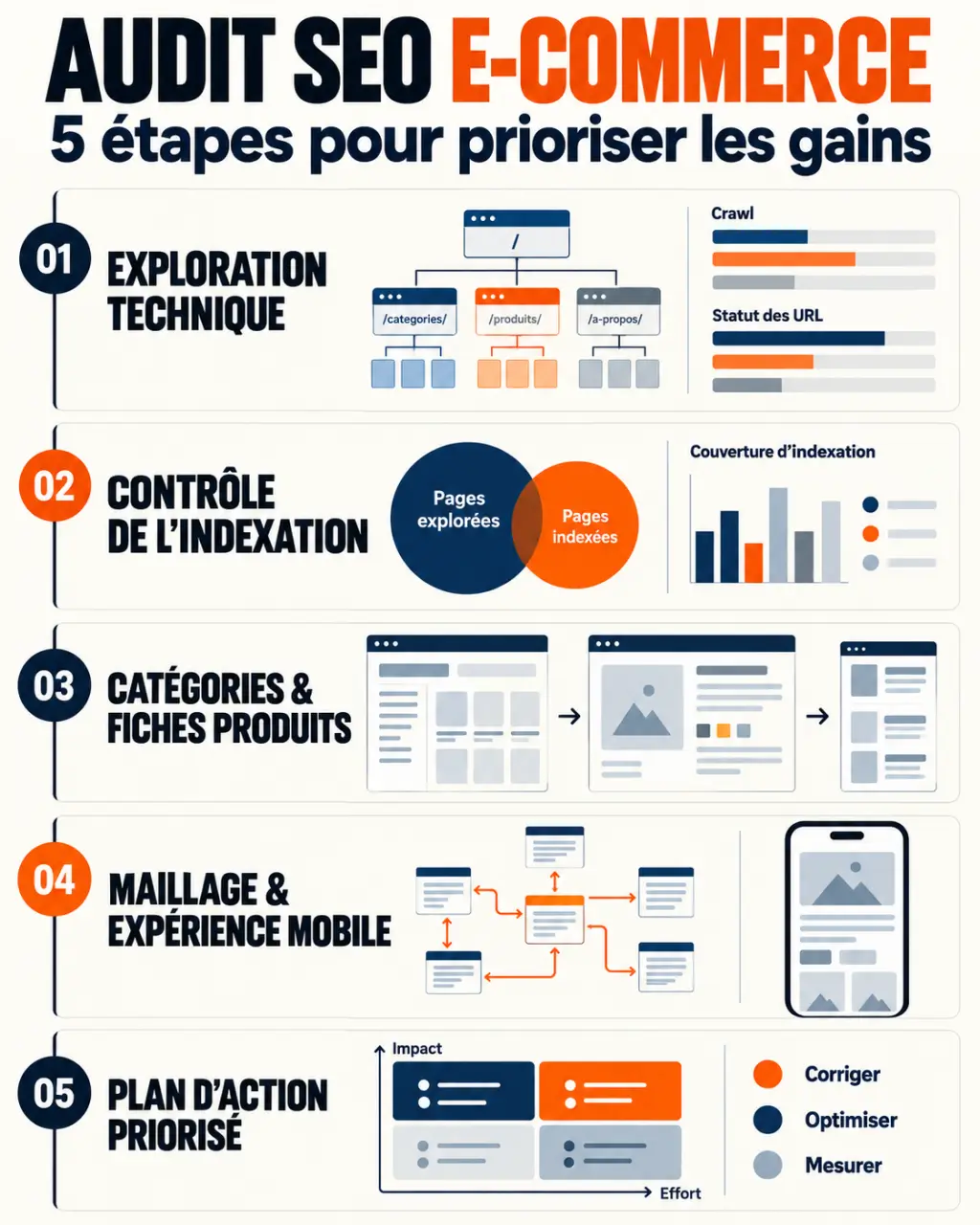 Audit SEO e-commerce en cinq étapes, de l'exploration technique au plan d'action