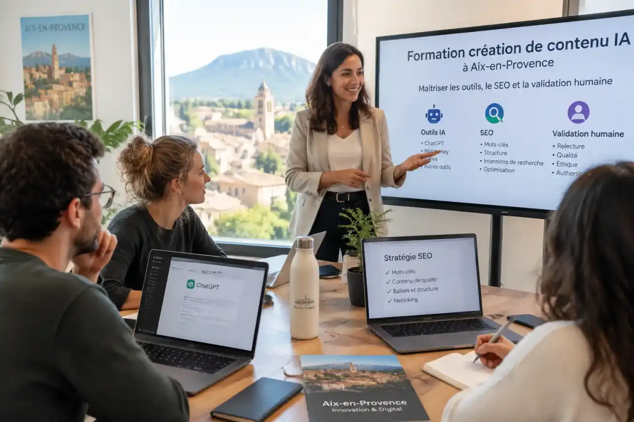 Formation création de contenu IA à Aix-en-Provence : maîtriser les outils, le SEO et la validation humaine