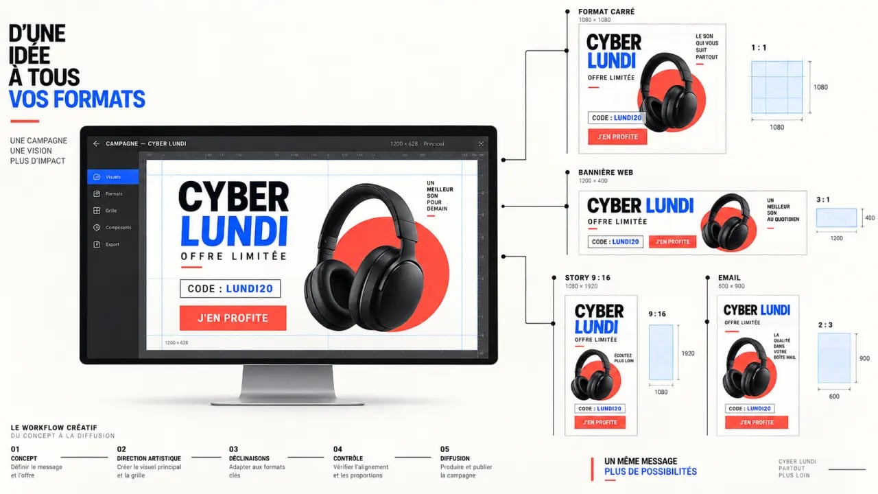 Créer publicité Cyber Monday et décliner une annonce pour les réseaux sociaux, l’email et le web