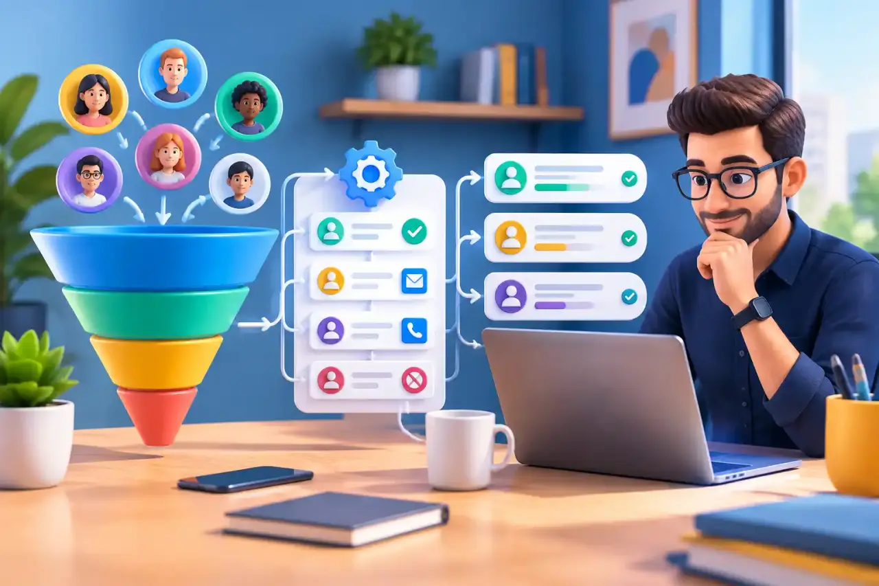 Interface de CRM automatisé affichant le tri de leads d'une PME
