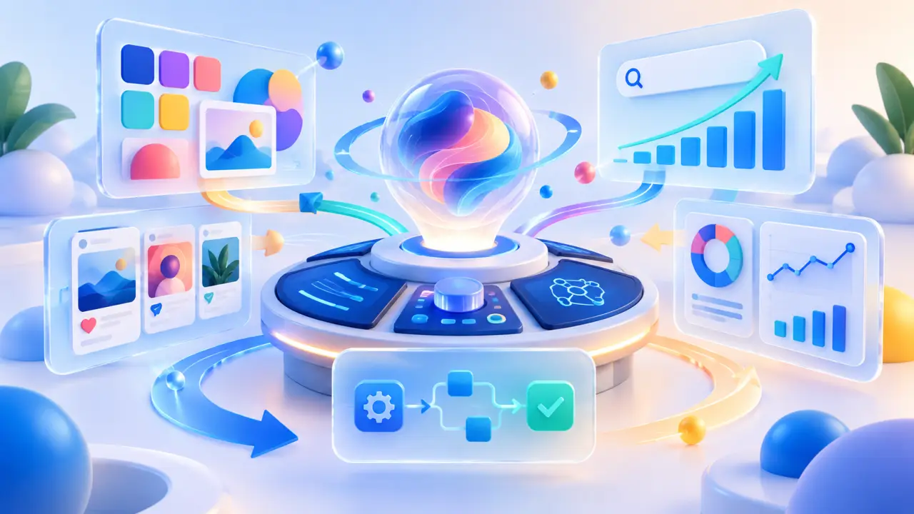 Composition abstraite illustrant le pilotage du marketing par l’intelligence artificielle