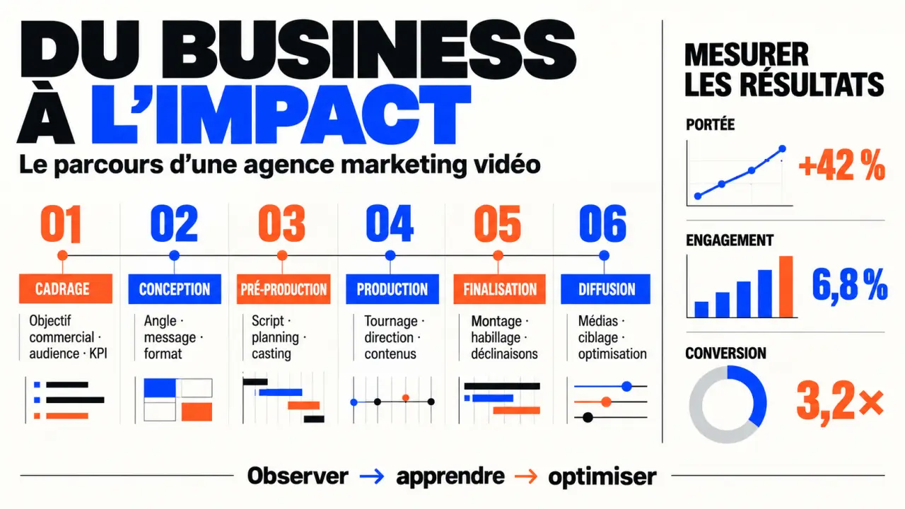 Parcours de sélection d'une agence marketing video, de l'objectif commercial à la mesure des résultats